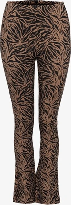 TwoDay Dames Flared Rib Broek Met Print - Bruin - Maat XXL