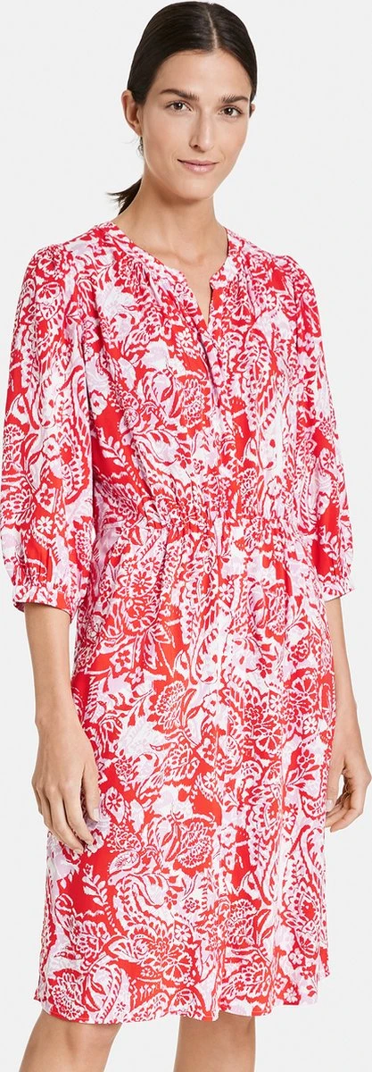 GERRY WEBER Dames Midi-jurk Ecru/Weiss/Rot/Orange Druck-44 3 GERRY WEBER Dames Midi-jurk Ecru/Weiss/Rot/Orange Druck-44