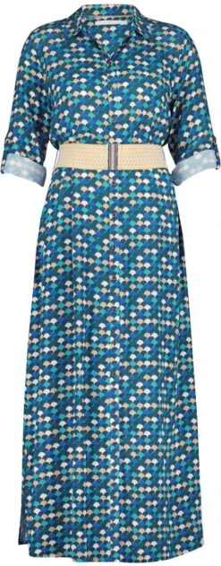 DIDI Dames Dress Blush In Campanula Blue With Sunset Print. Maat 46