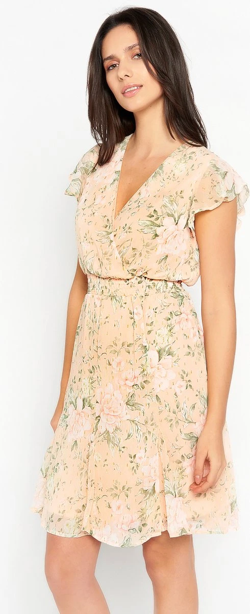 LOLALIZA Wikkeljurk Met Bloemenprint - Nude - Maat 46 3 LOLALIZA Wikkeljurk Met Bloemenprint - Nude - Maat 46