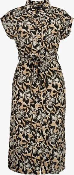 TwoDay Dames Jurk Met Bloemen Beige Zwart - Maat XL