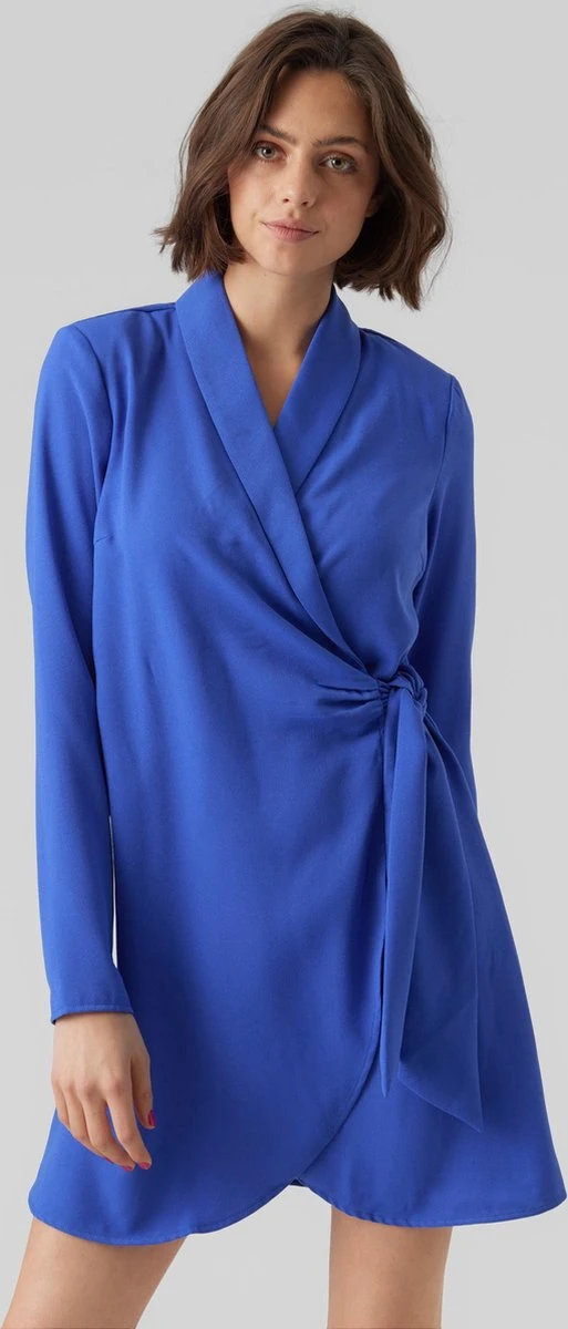 Vero Moda VMGRACE L/S SHORT WRAP DRESS EXP CP Dames MINI Wikkeljurk DAZZLING BLUE Maat - S 7 Vero Moda VMGRACE L/S SHORT WRAP DRESS EXP CP Dames MINI Wikkeljurk DAZZLING BLUE Maat - S - Afbeelding 5