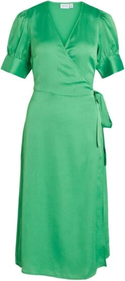 Vila Jurk Vinaria S/s Wrap Midi Dress/dc/su 14083215 Green Bee Dames Maat - 44