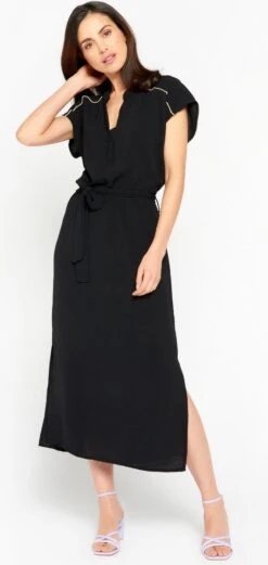 LOLALIZA Midi-jurk Met V-hals - Zwart - Maat 48