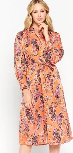 LOLALIZA Hemdjurk Met Paisleyprint - Oranje - Maat 44