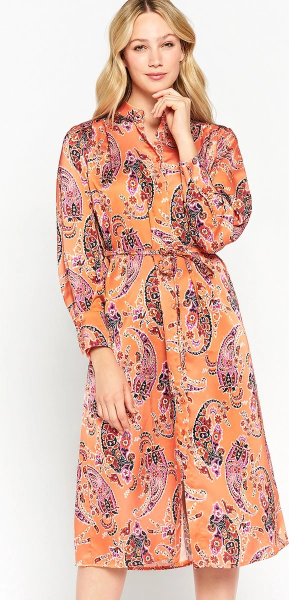 LOLALIZA Hemdjurk Met Paisleyprint - Oranje - Maat 44 3 LOLALIZA Hemdjurk Met Paisleyprint - Oranje - Maat 44