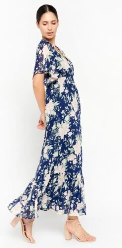 LOLALIZA Wikkeljurk Met Bloemenprint - Marine Blauw - Maat 38
