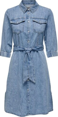 Only Jurk Onlhelle Harlow Ss Belted Dnm Dress 15269104 Medium Blue Demin Dames Maat - XS