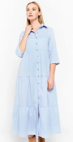 LOLALIZA Gestreepte Maxi Hemdjurk - Light Blauw - Maat 40