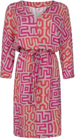 ZOSO 231 Leonie Fantasy Fabric Printed Dress Sand/Pink