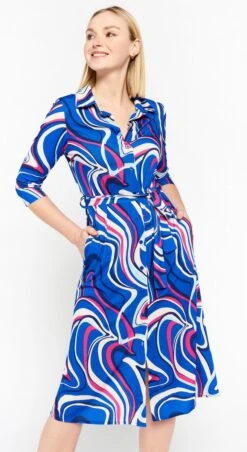 LOLALIZA Hemdjurk Met Abstracte Print - Blauw - Maat 44