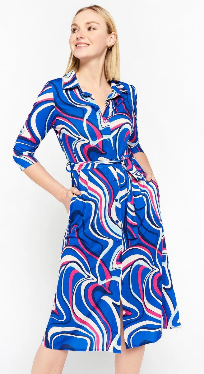 LOLALIZA Hemdjurk Met Abstracte Print - Blauw - Maat 38 3 LOLALIZA Hemdjurk Met Abstracte Print - Blauw - Maat 38
