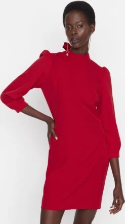 Trendyol Vrouwen Ballon Mouw Staande Kraag Bodycon Jurk -Trendsyol Winkel 672x1200 2