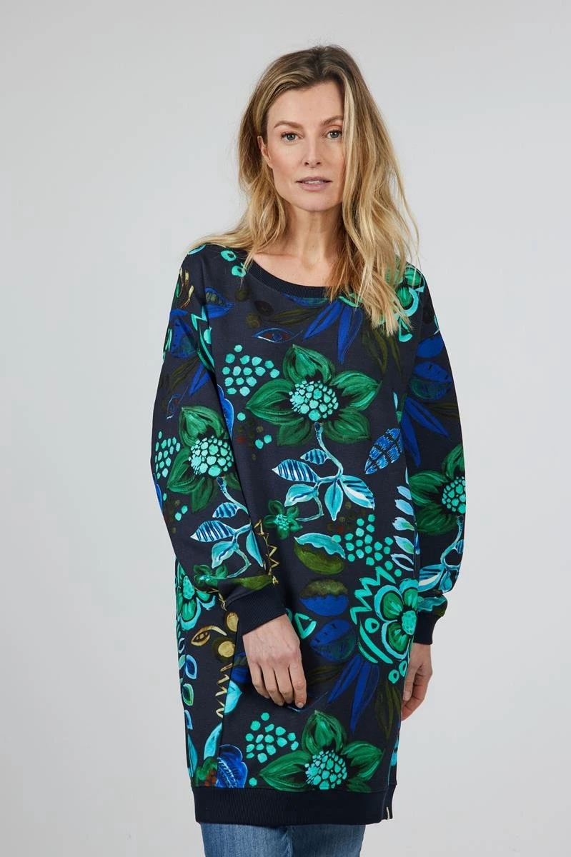 DIDI Dames Sweat Dress Lou Met Blauwe Eyecandy Print Maat 48 5 DIDI Dames Sweat Dress Lou Met Blauwe Eyecandy Print Maat 48 - Afbeelding 3