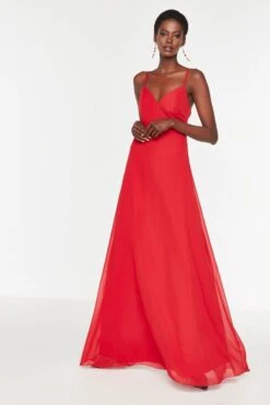 Trendyol Vrouwen Standaard Mouw V-hals A-lijn Avond- & Galajurk -Trendsyol Winkel 800x1200 112