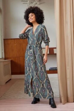 DIDI Dames Dress Glorious In Taos Taupe With Mediteranea Inca Print Maat 44