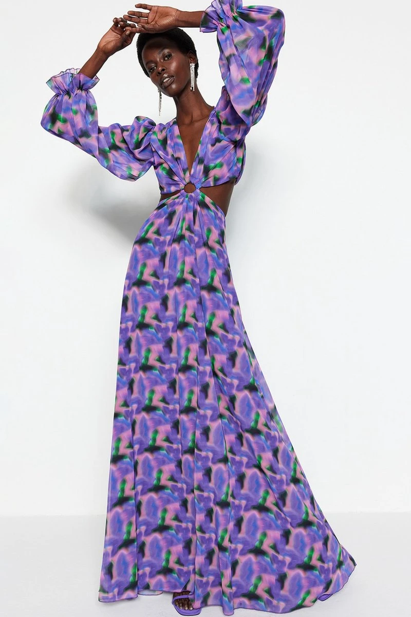 Trendyol Vrouwen Standaard Mouw V-hals A-lijn Avond- & Galajurk 3 Trendyol Vrouwen Standaard Mouw V-hals A-lijn Avond- & Galajurk