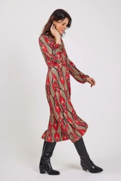 DIDI Dames Jersey Dress Jiva In Darkblue With Poppy Red Inca Print Maat 44