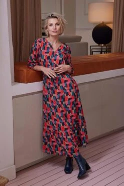 DIDI Dames Dress Querida In Darkblue With Red Artist Print Maat 42