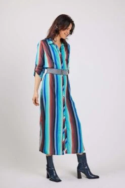 DIDI Dames Dress Blush In Blue With Friends Stripe Print Maat 36