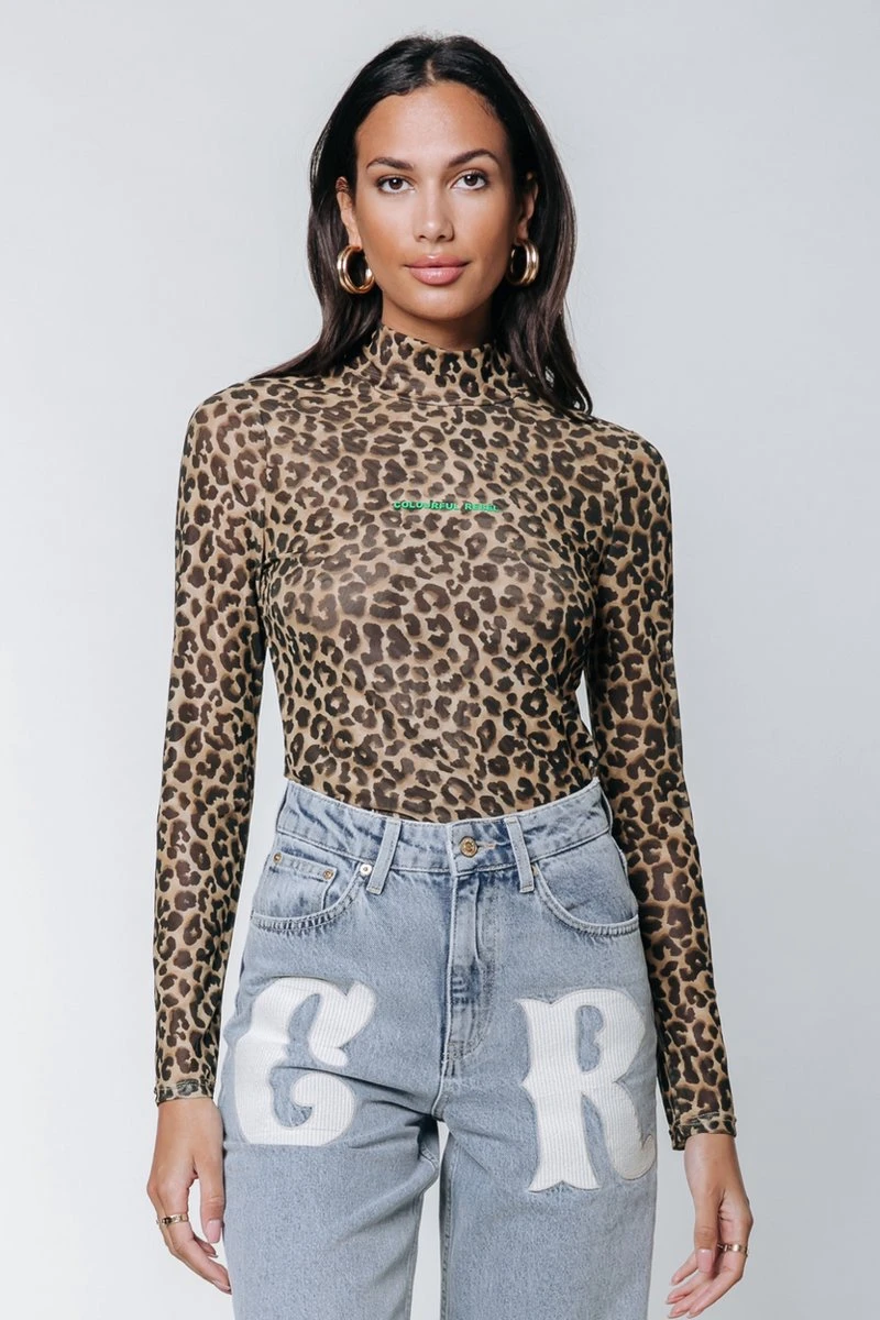 Colourful Rebel Neyo Leopard Mesh Turtleneck Top - L 3 Colourful Rebel Neyo Leopard Mesh Turtleneck Top - L