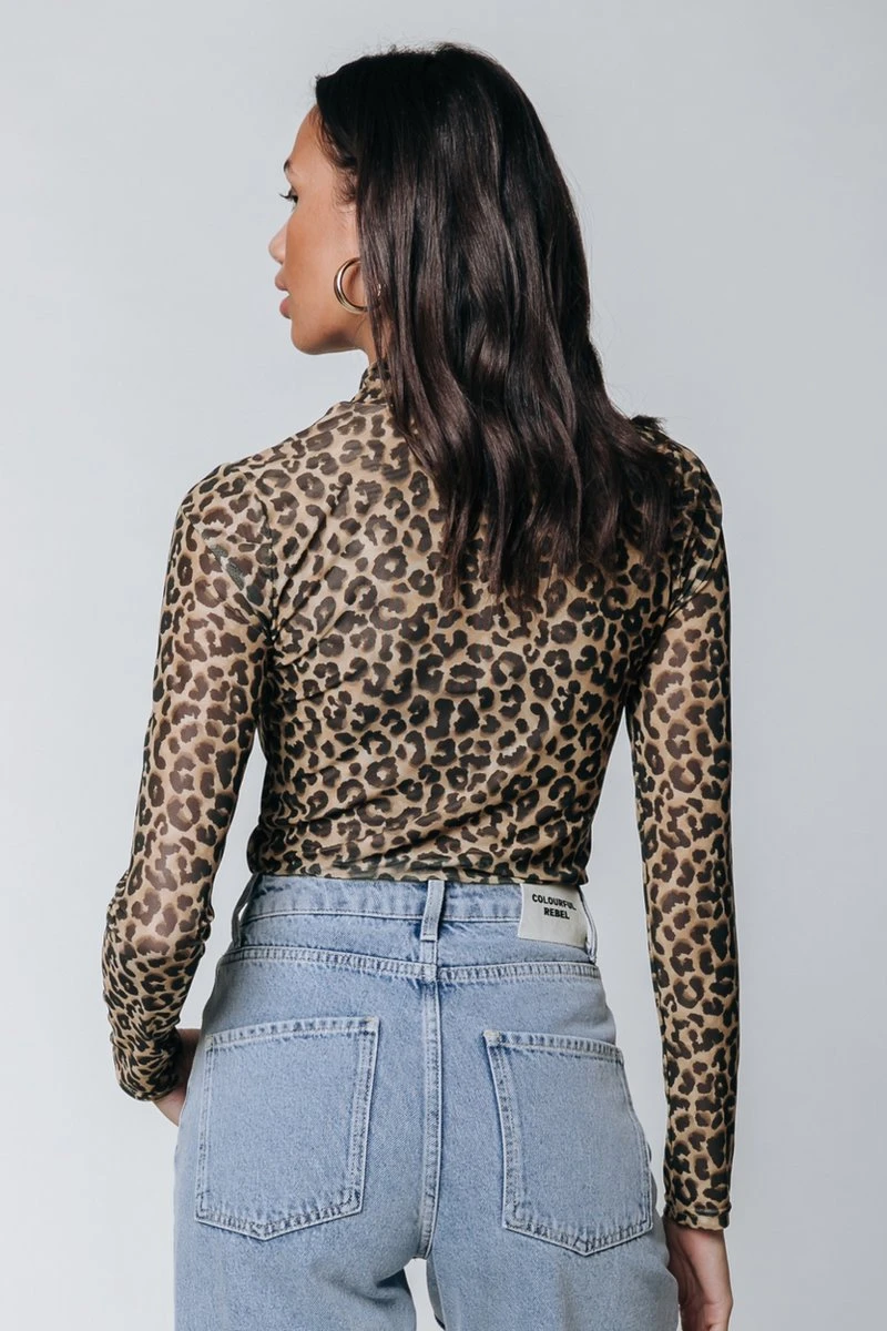 Colourful Rebel Neyo Leopard Mesh Turtleneck Top - L 4 Colourful Rebel Neyo Leopard Mesh Turtleneck Top - L - Afbeelding 2