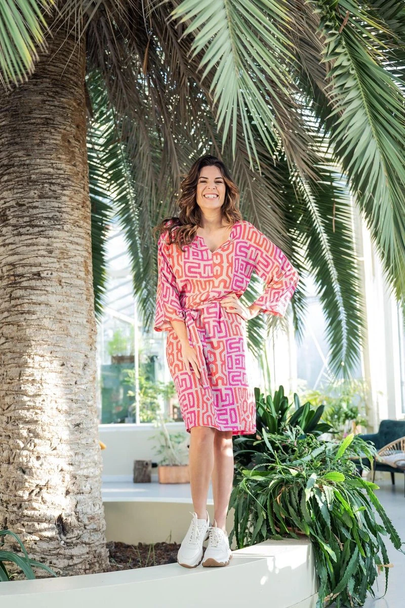 ZOSO 231 Leonie Fantasy Fabric Printed Dress Sand/Pink 8 ZOSO 231 Leonie Fantasy Fabric Printed Dress Sand/Pink - Afbeelding 6