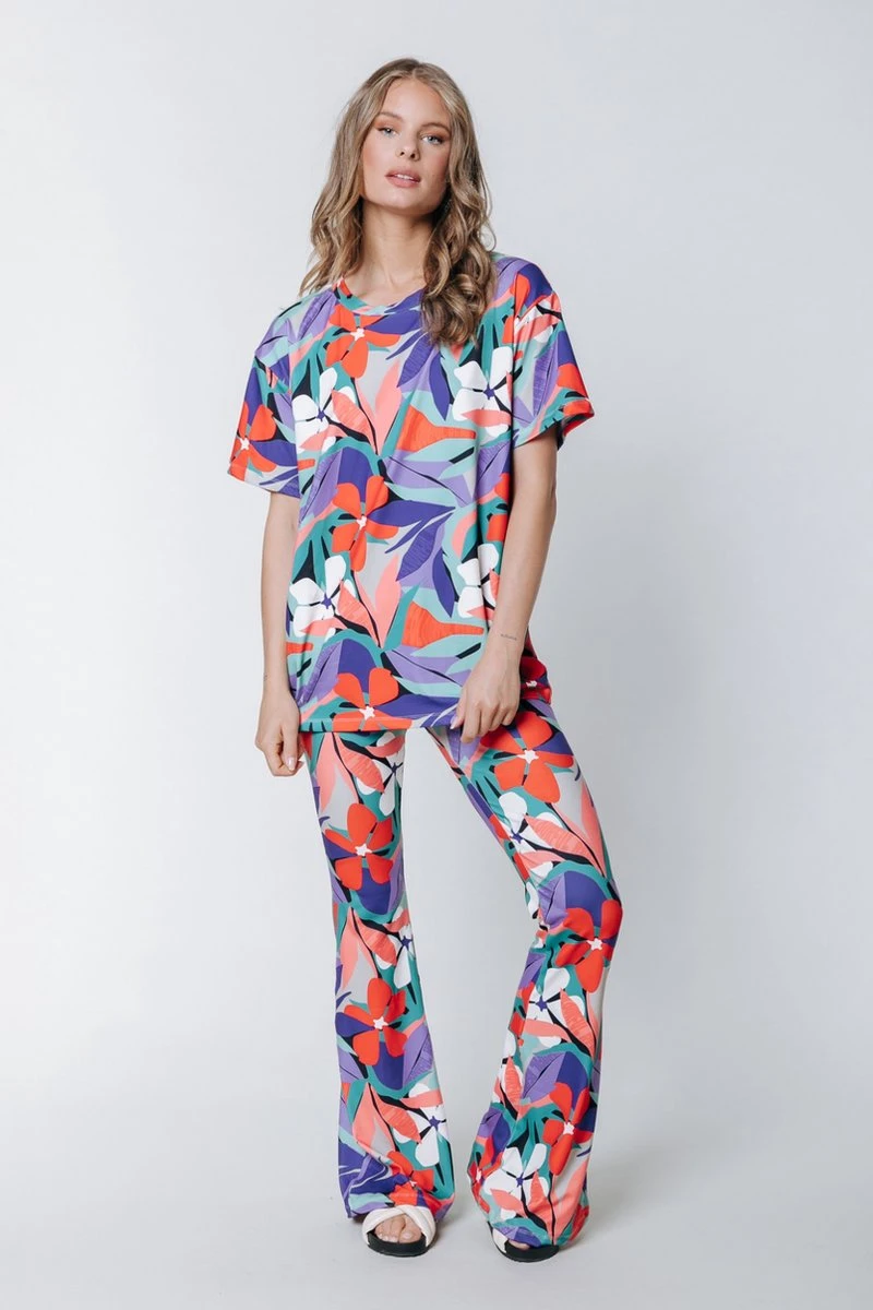 Colourful Rebel Big Flower Peached Flare Pants - XS 5 Colourful Rebel Big Flower Peached Flare Pants - XS - Afbeelding 3