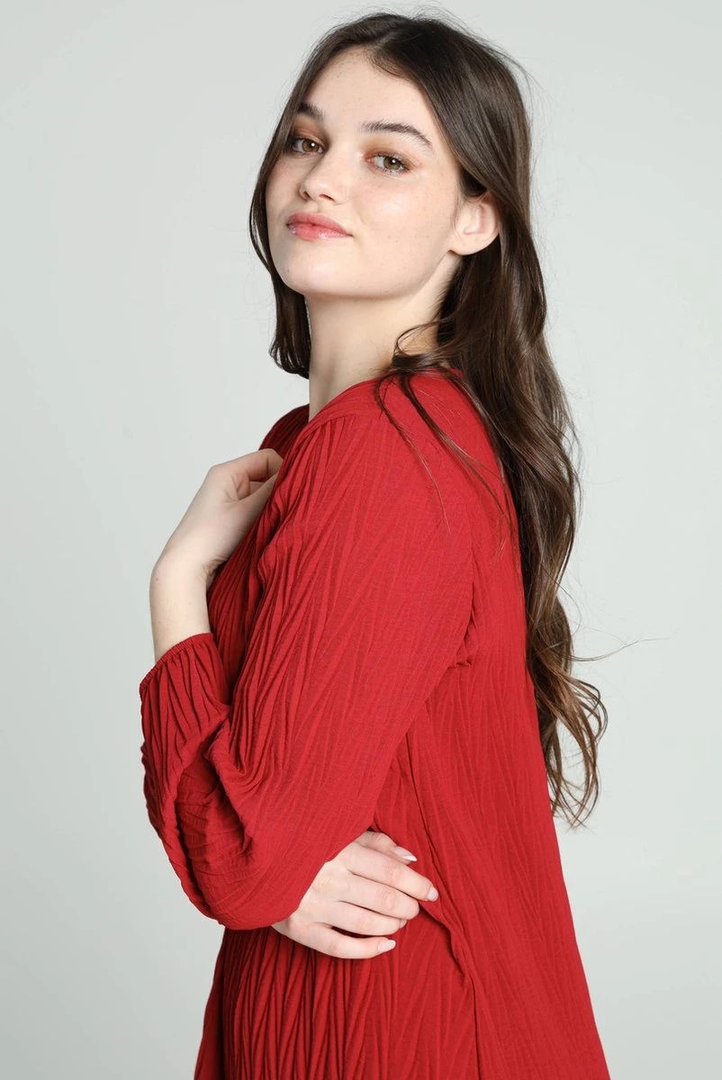 Cassis Korte, Effen Jurk Met Grafische Plissé-effecten Op De Stof 12 Cassis Korte, Effen Jurk Met Grafische Plissé-effecten Op De Stof - Afbeelding 10