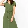 LOLALIZA Maxi Hemdjurk - Khaki - Maat 44