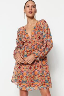 Trendyol Vrouwen Ballon Mouw V-hals Verschuiving Jurk 14 Trendyol Vrouwen Ballon Mouw V-hals Verschuiving Jurk -Trendsyol Winkel 806x1200 8