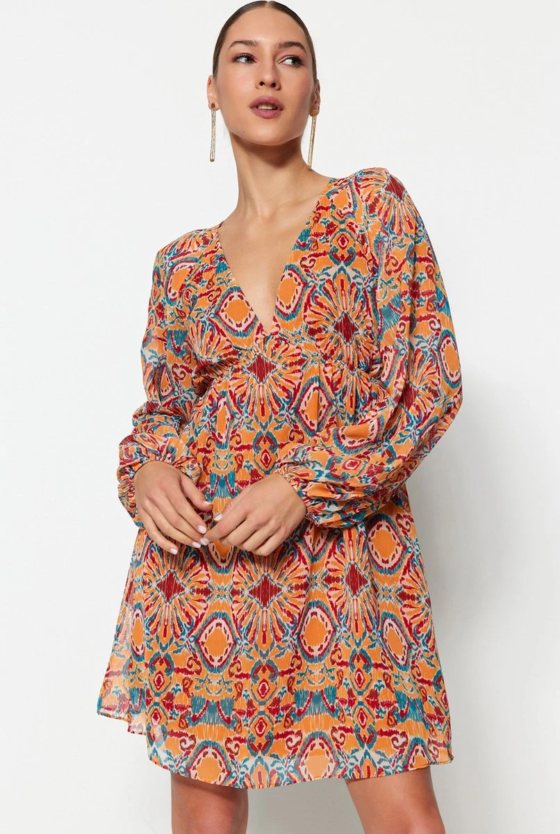 Trendyol Vrouwen Ballon Mouw V-hals Verschuiving Jurk 7 Trendyol Vrouwen Ballon Mouw V-hals Verschuiving Jurk - Afbeelding 5