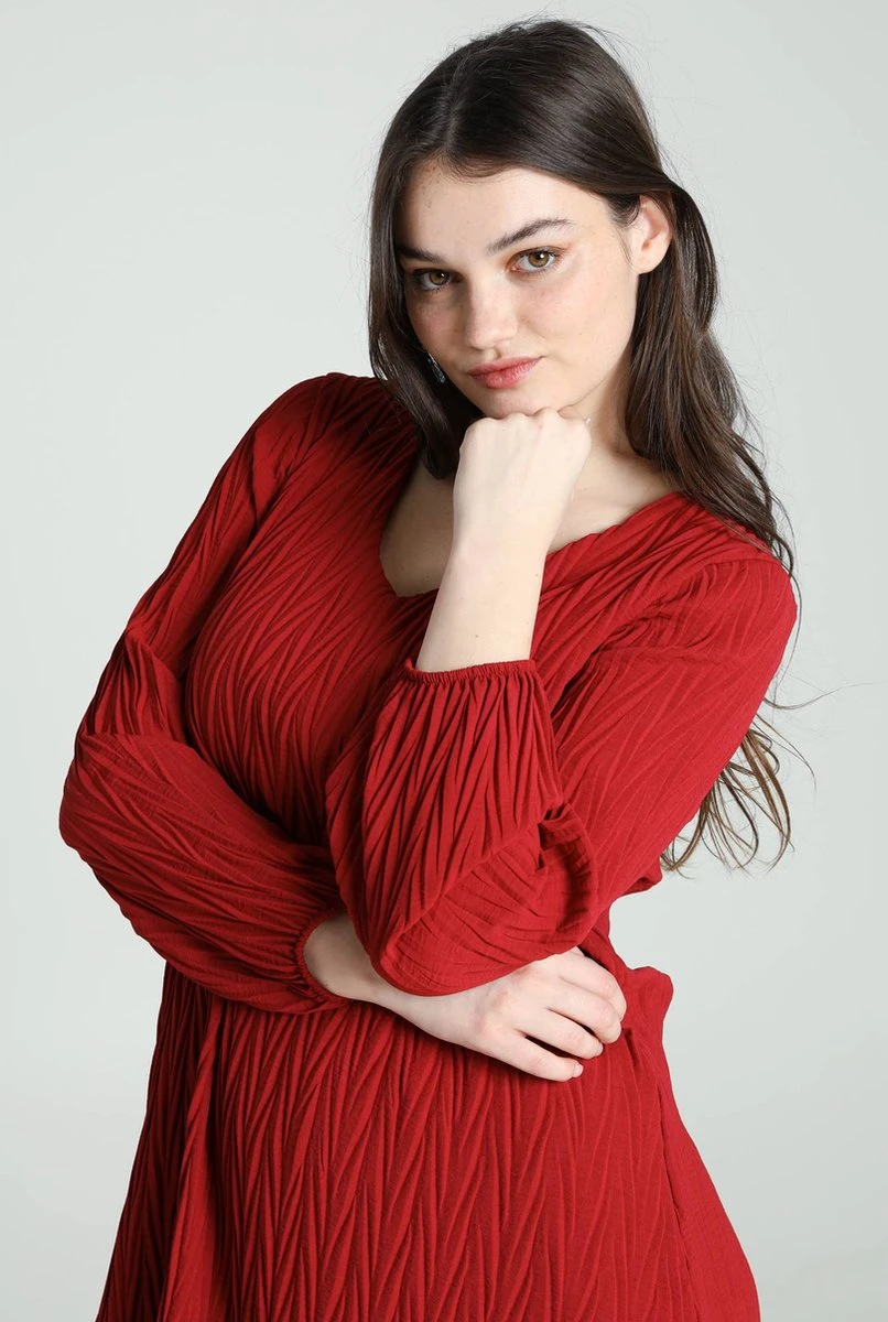 Cassis Korte, Effen Jurk Met Grafische Plissé-effecten Op De Stof 13 Cassis Korte, Effen Jurk Met Grafische Plissé-effecten Op De Stof - Afbeelding 11