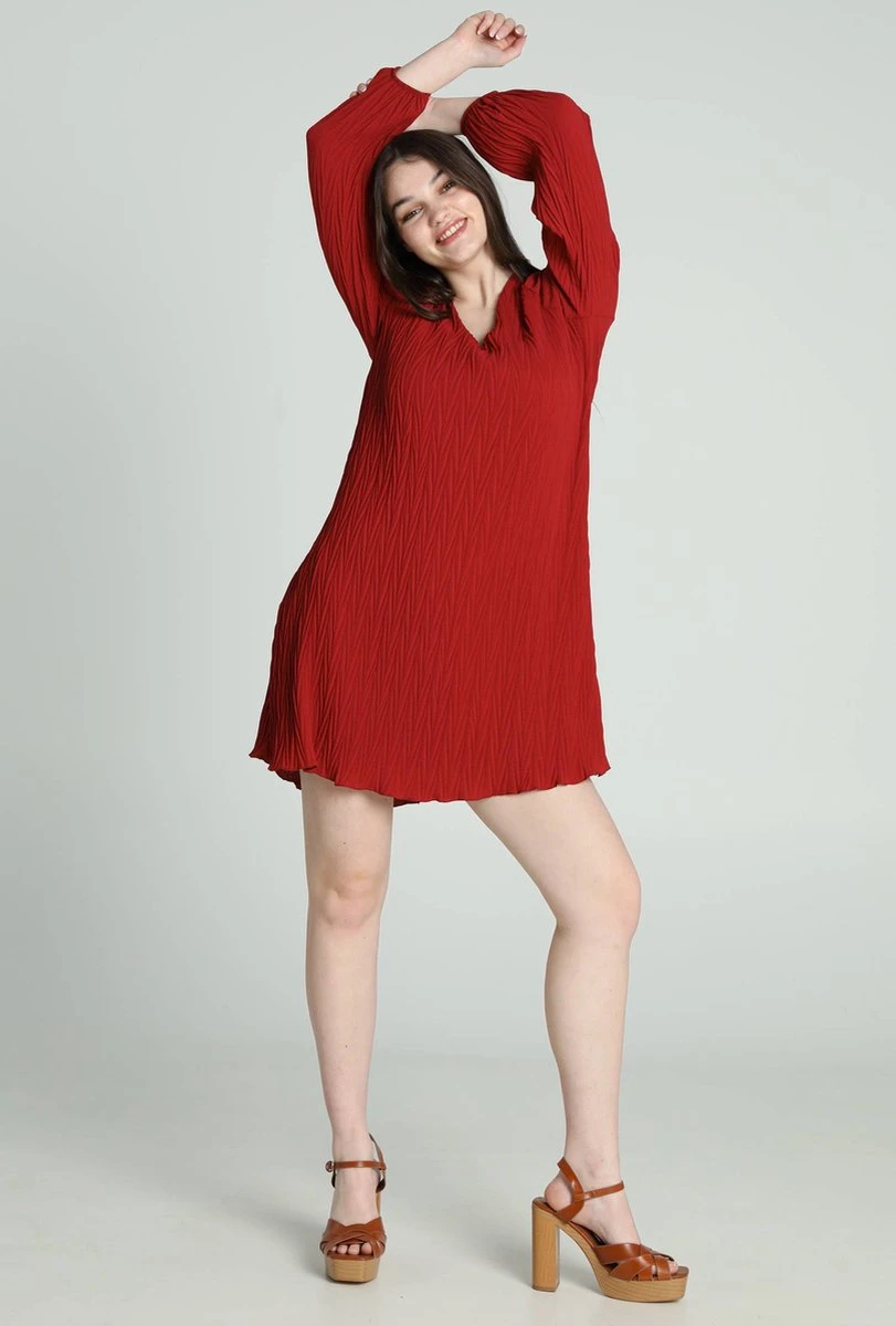 Cassis Korte, Effen Jurk Met Grafische Plissé-effecten Op De Stof 8 Cassis Korte, Effen Jurk Met Grafische Plissé-effecten Op De Stof - Afbeelding 6