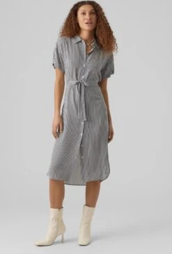 Vero Moda Jurk Vmbumpy Ss Calf Shirt Dress Noos 10279684 Snow White/india Ink Dames Maat - M -Trendsyol Winkel 813x1200