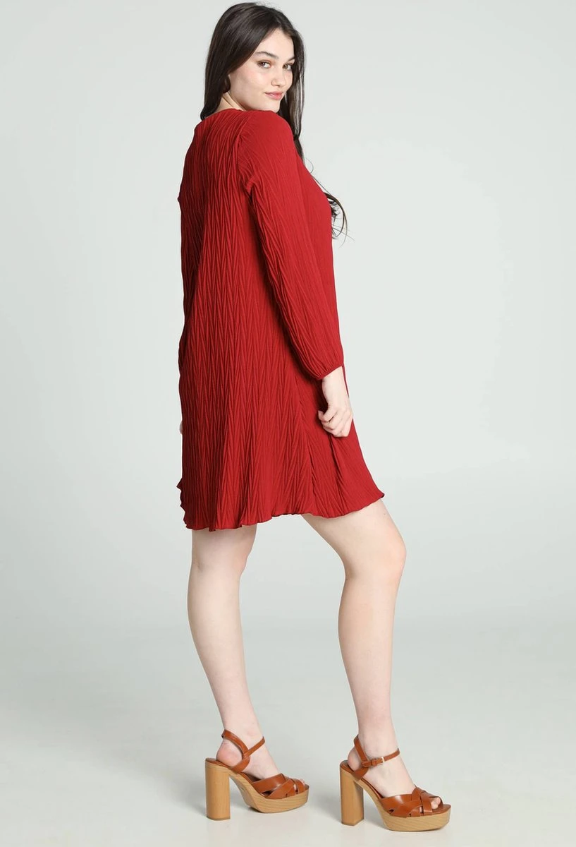 Cassis Korte, Effen Jurk Met Grafische Plissé-effecten Op De Stof 5 Cassis Korte, Effen Jurk Met Grafische Plissé-effecten Op De Stof - Afbeelding 3