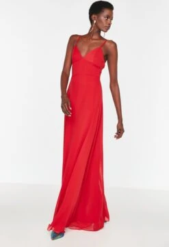 Trendyol Vrouwen Standaard Mouw V-hals A-lijn Avond- & Galajurk