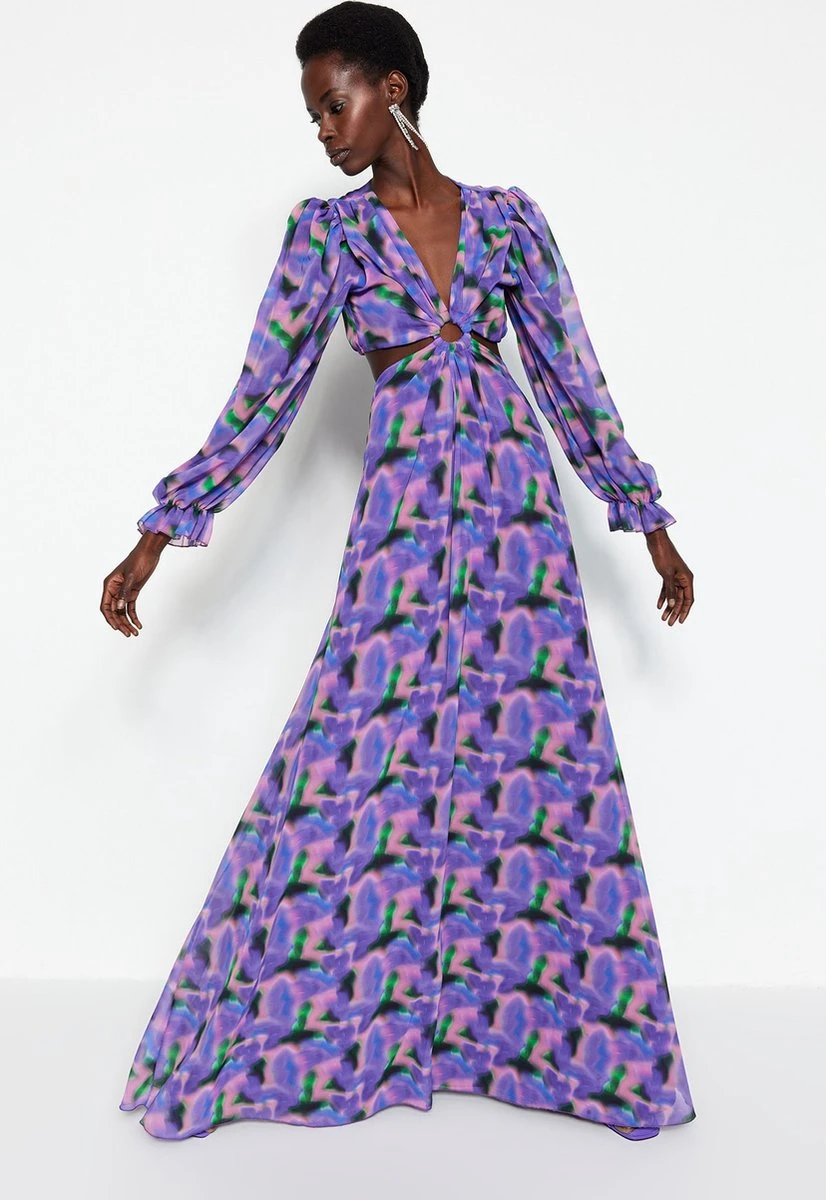 Trendyol Vrouwen Standaard Mouw V-hals A-lijn Avond- & Galajurk 7 Trendyol Vrouwen Standaard Mouw V-hals A-lijn Avond- & Galajurk - Afbeelding 5