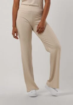 Calvin Klein Elongated Rib Pants Broeken & Jumpsuits Dames - Jeans - Broekpak - Beige - Maat M