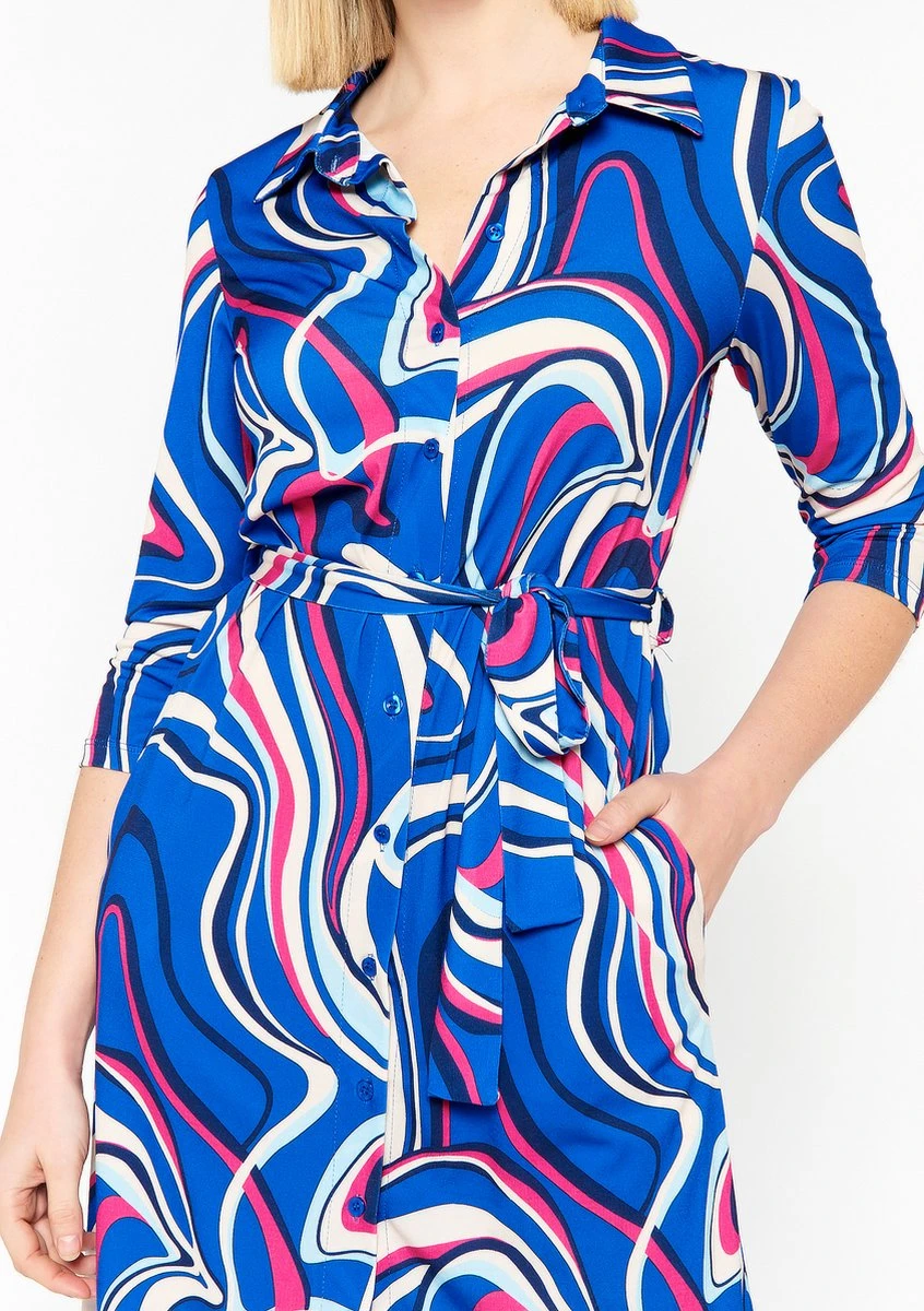 LOLALIZA Hemdjurk Met Abstracte Print - Blauw - Maat 38 5 LOLALIZA Hemdjurk Met Abstracte Print - Blauw - Maat 38 - Afbeelding 3