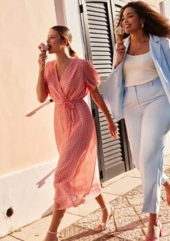 LOLALIZA Wikkeljurk Met Retroprint - Fuchsia - Maat 42