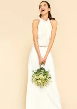 LOLALIZA Lange Bruidjurk Met Haltertop - Ecru - Maat 44