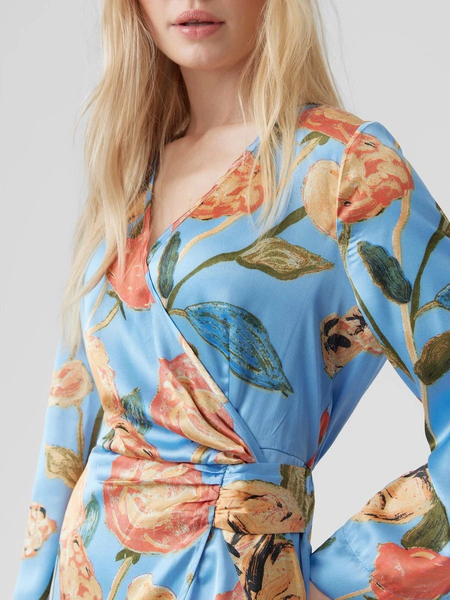 Vero Moda VMRENEE NOA 7/8 SHORT DRESS WVN Dames Mini Wikkeljurk Little Boy Blue - Maat XL 6 Vero Moda VMRENEE NOA 7/8 SHORT DRESS WVN Dames Mini Wikkeljurk Little Boy Blue - Maat XL - Afbeelding 4